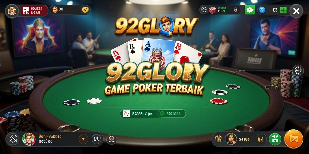 Tampilan gameplay seru di <strong>92GLORY</strong> dengan teman-teman di meja poker.