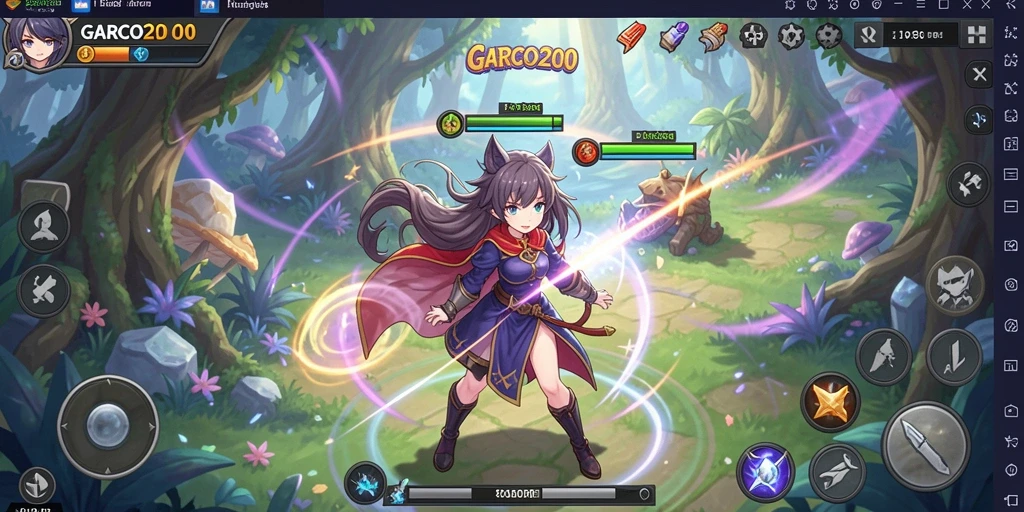 Screenshot gameplay GARCO200 dengan karakter anime yang beraksi.
