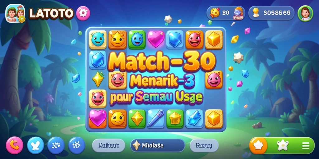 Screenshot menunjukkan gameplay LATOTO saat mencocokkan item dalam level Match-3.