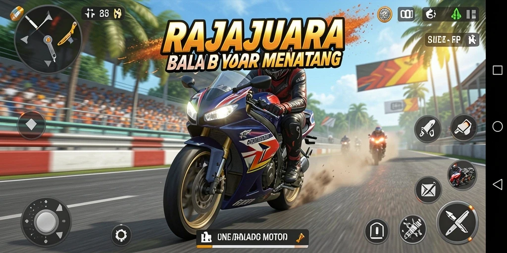 Tampilan gameplay seru dalam balapan motor yang menantang.