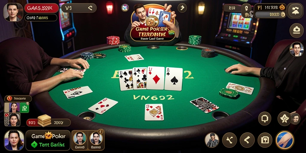 Screenshot gameplay VV62 menampilkan suasana poker yang seru dan mengasyikkan.